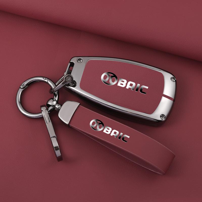 Zinc Alloy Genuine Leather Auto Key Fob Case Cover Keyring Bag Fit For Baic X7 Bj40 Senova D50 D70 X55 X65 Eu5 Eu7 Remote Protector Key Ring Mount
