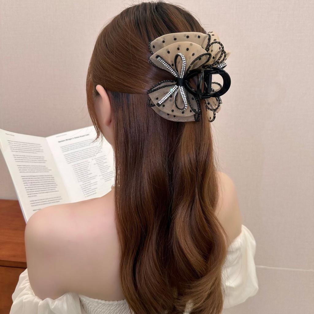 Korean Mesh Bows Hairpin Temperament Women Hair Claw Clips Princess Headdress Elegant Grab Clip Fashion Girls Hair Accessories