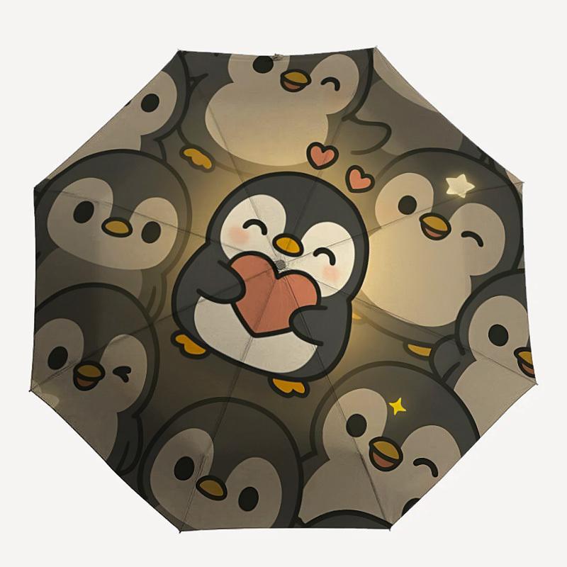 

1pc Penguin Love Automatic Umbrella High Quality Canopy, Portable Folding Umbrella with, Ideal Gift for - Travel, Everyday, Formal Events, Stylish Acc