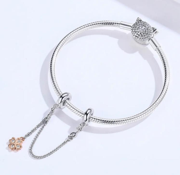 Charms Do Pandora Łańcuszek Zabezpieczający Charms Koniczyna Srebro 925 Charmsy Trusky