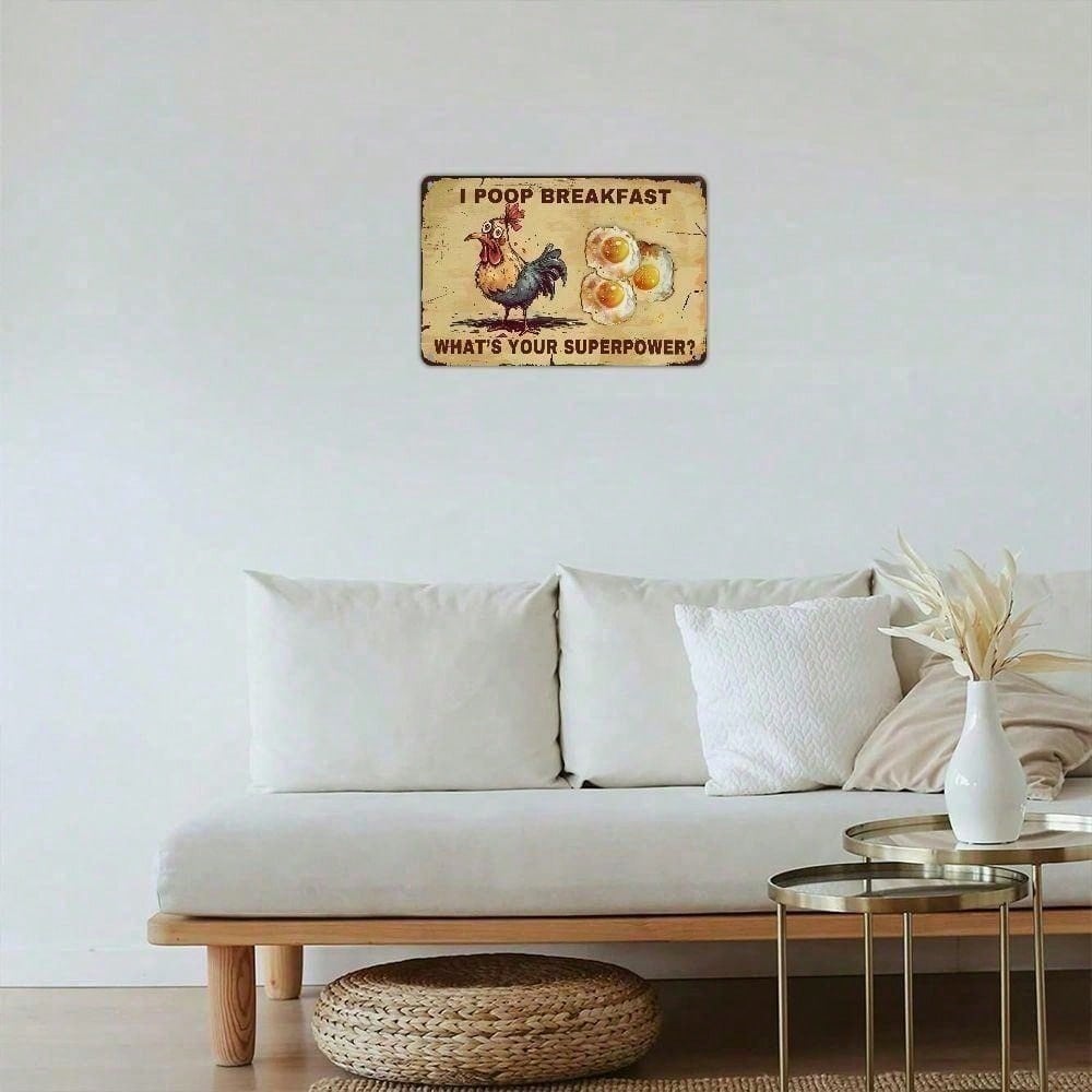 Vintage Rooster Metal Sign Funny Farmhouse Kitchen Wall Decor Retro Rustic Chicken Eggs I Poop Breakfast Home Bar Man Cave Bar A
