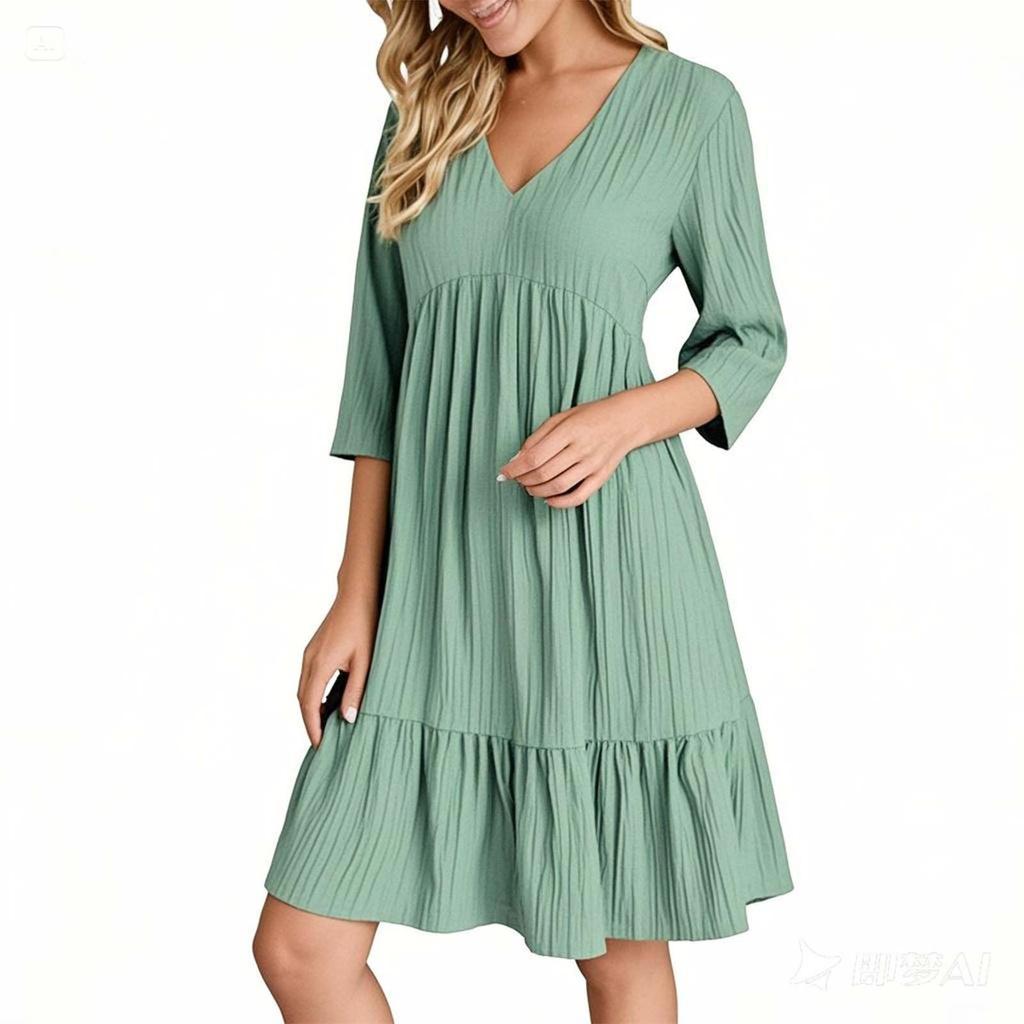 Womens Summer Dresses Loose V Neck Dress With Pockets