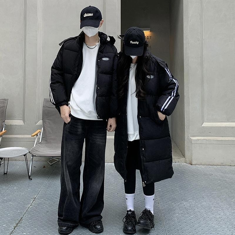 Black down cotton-padded men's and women's clothing winter new loose college style couple hooded cotton-padded jacket