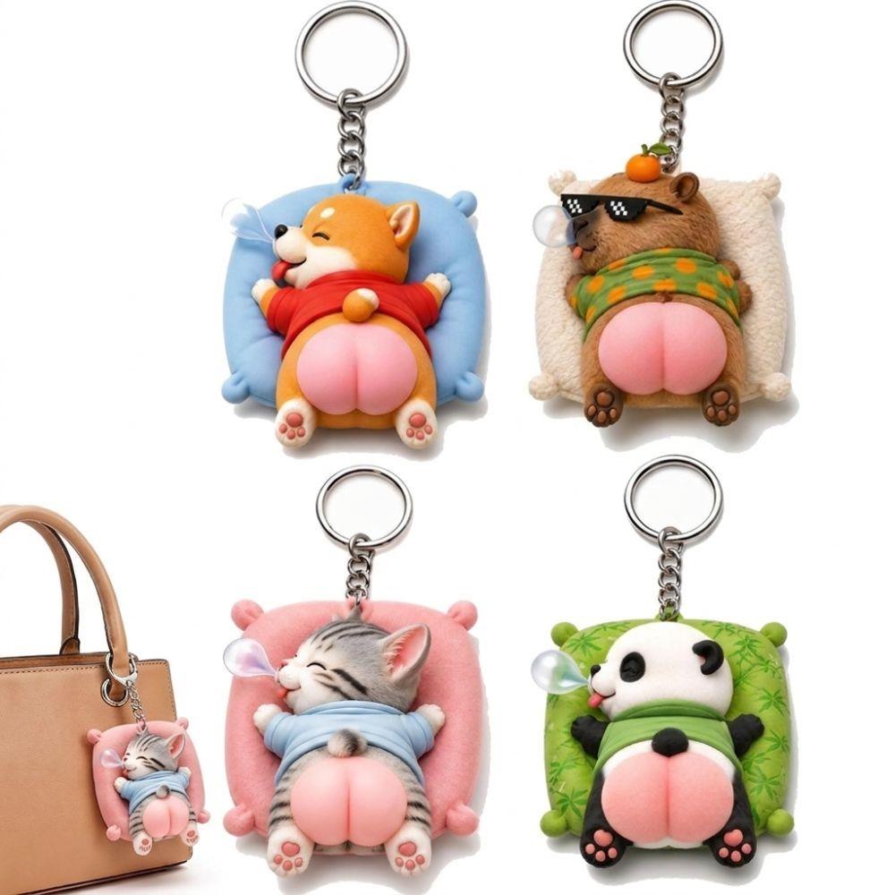 2D Animal Keychain Squeezable Bag Charm Durable Stress Relief Keychain  Birthday Gift Party Favor
