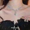 Rhinestone Geometric Flower Water Drop Earring & Necklace Set - Elegant Light Luxury Clavicle Chain