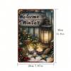 2D Winter Iron Sign Lantern with Candle Design, Christmas New Year Outdoor Garden Decor, 12x8 Inch