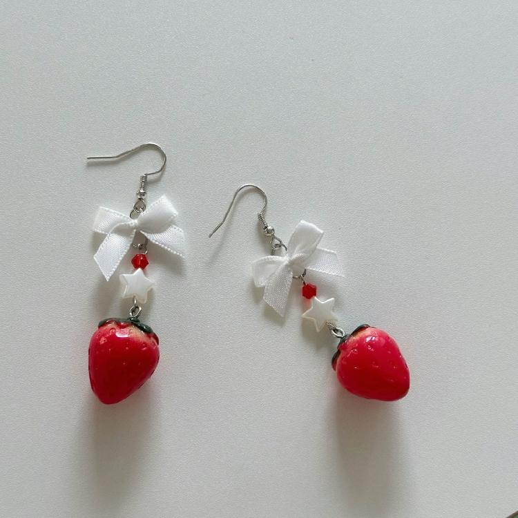 Elegant Fruit Charm Earrings Bowknot Strawberry Ear Pendants Unique Accessory