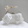 Elegant White Silk Floral Clutch Bag With Bow Detail Evening Purse Wedding Guest Or Bridal Party