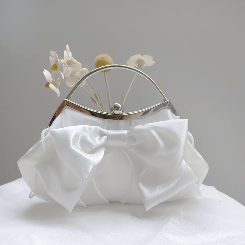 Elegant White Silk Floral Clutch Bag With Bow Detail Evening Purse Wedding Guest Or Bridal Party