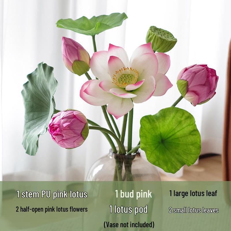 Chinese Lotus Artificial Flower Decoration for Living Room and Dining Table - Realistic Floral Arrangement with Lotus Leaf.