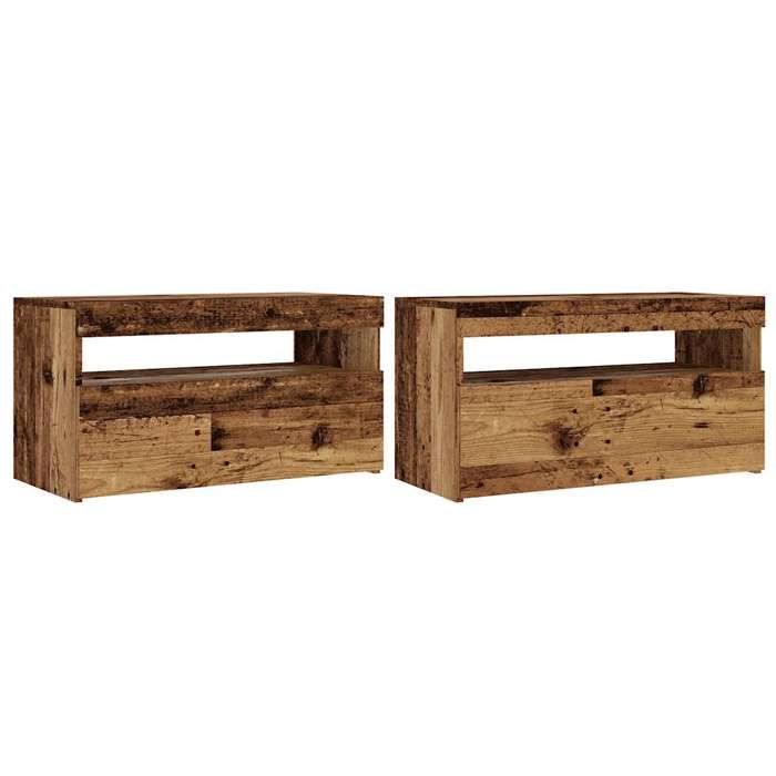 VidaXL Meubles TV avec lumières LED 2 pcs vieux bois bois d'ingénierie, support TV, meuble multimédia, console TV, meuble 856316