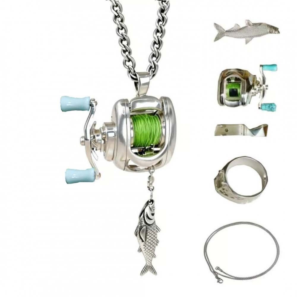 Collana con Mulinello da Pesca Staccabile Ciondolo da Collo Rotante da Uomo Catena da Collo Anello Mulinello da Pesca Quotidiano