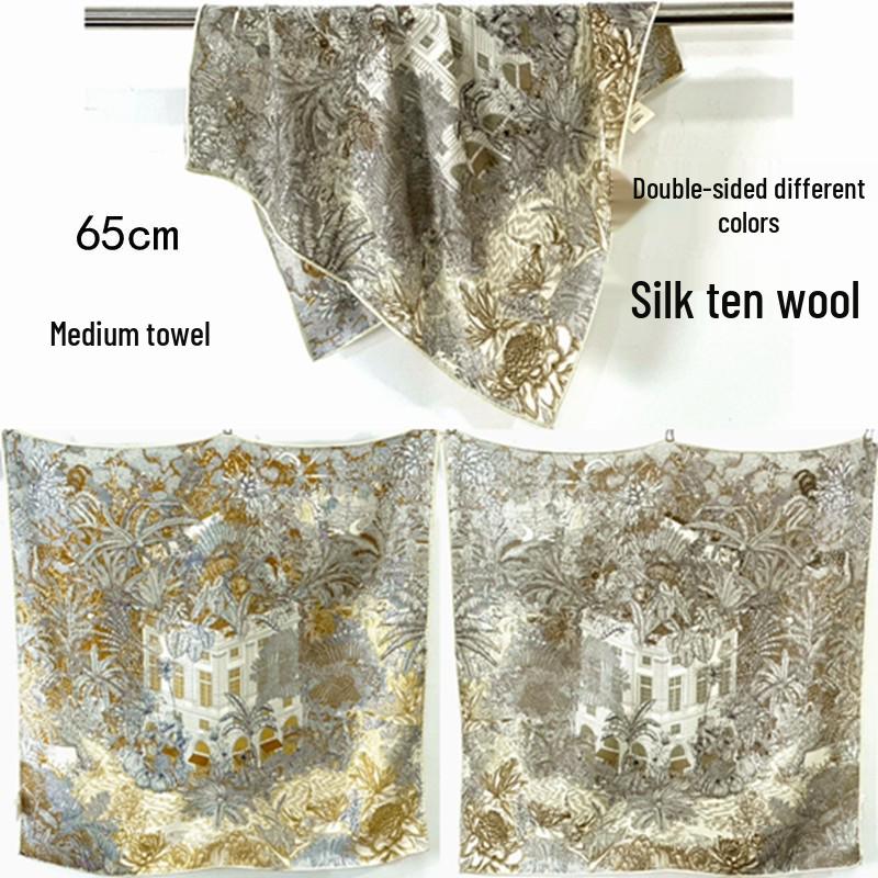 Deštný prales Fubao Oboustranný šátek z morušového hedvábí a vlny - Čtvercový šál Podzim/Zima