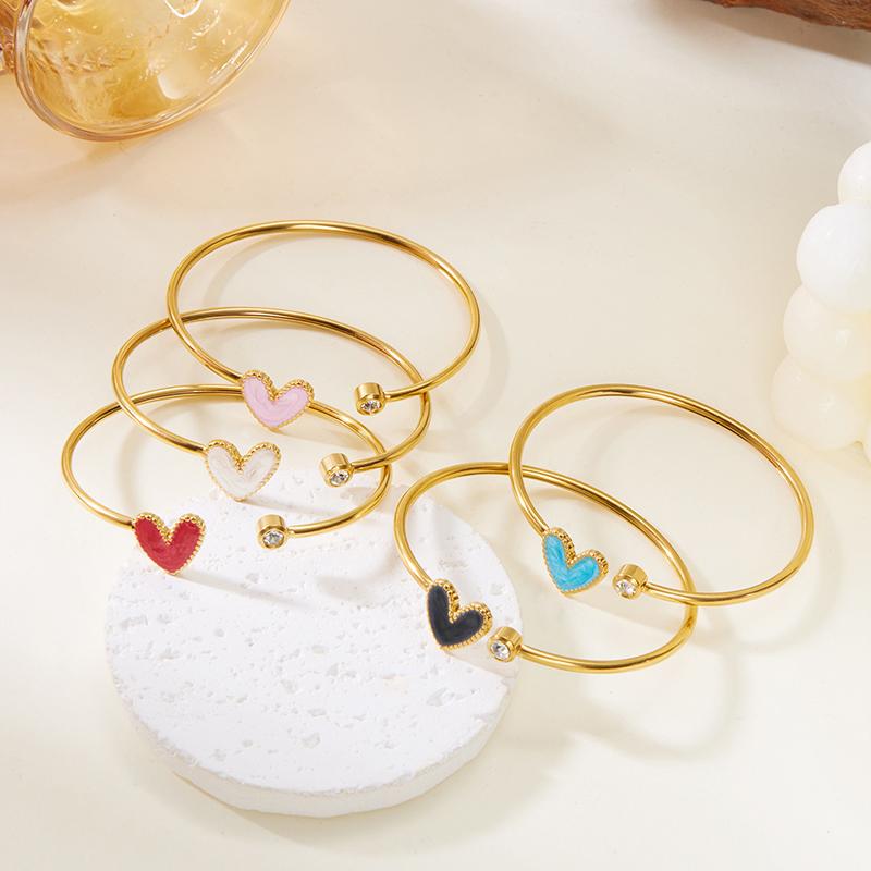 Stainless Steel Love Heart Shape Open Bracelet For Women Zircon Exquisite Bangle Jewelry Gift
