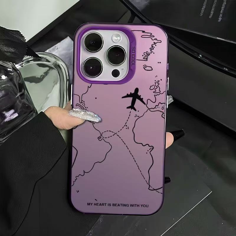 Airplane Map Printed Matte Hard Shockproof Phone Case Compatible With Apple Iphone