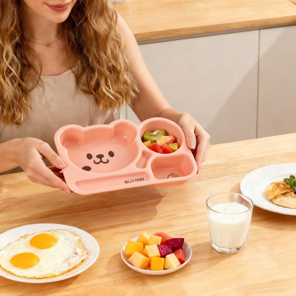 Cartoon Plastic Divided Dinner Plate Large Capacity Children Fruit Salad Plate Reusable Breakfast Food Plate Microwave Heatable