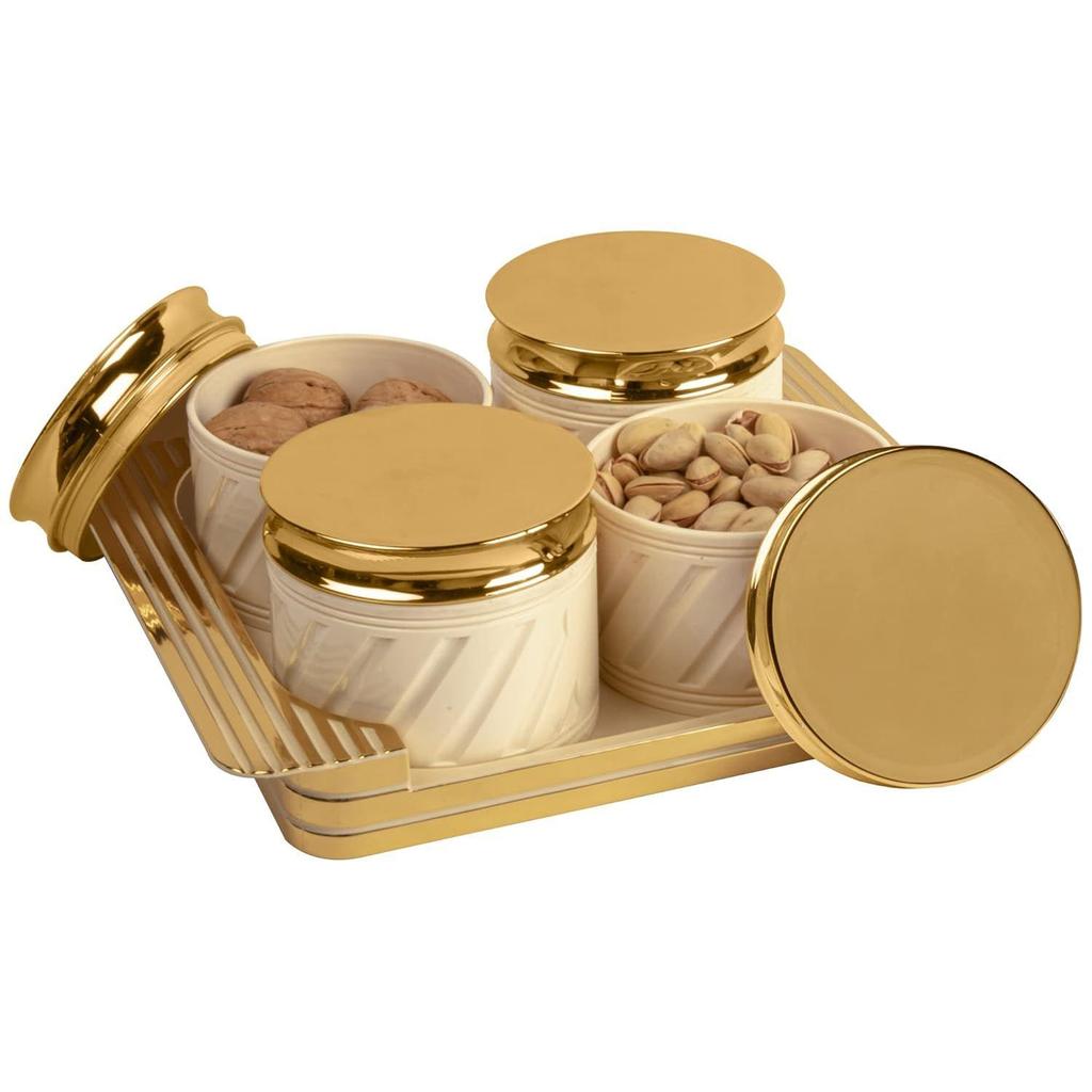 Tight Dry Fruit Container Tray Set with Lid & Serving Tray, Airtight Container Set 430ml (4 Pieces, Polypropylene) (Elegance Ivory)