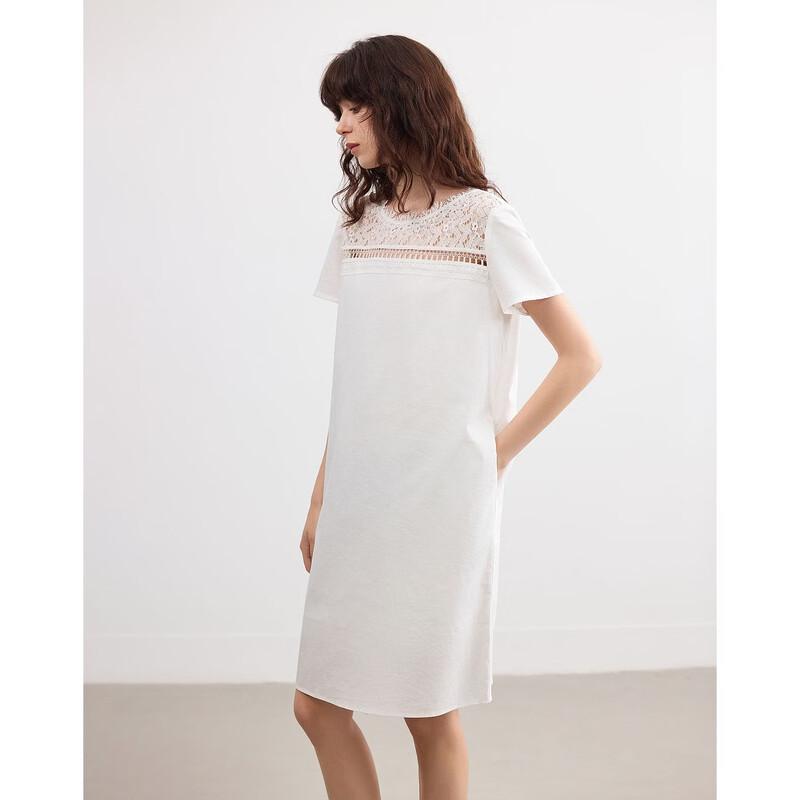 Demana Linen Blend Lace Patchwork Midi Dress M