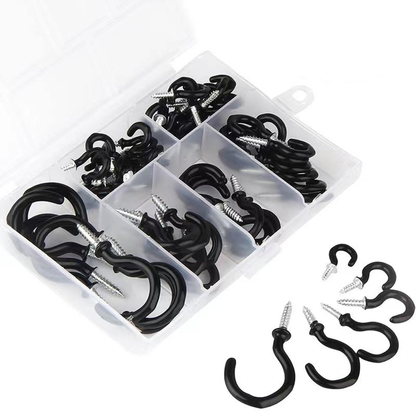 

70 шт. черных пластиковых крючков для чашек, набор пластиковых винтов с открытым ушком, пластиковые крючки для чашек One Size чёрный