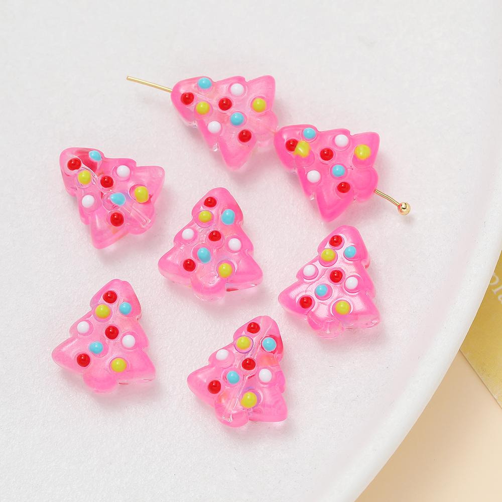 2pcs 15x16.5mm Glass Beads Colorful Christmas Tree Spacer Bead for Keychain Christmas Decoration DIY Jewelry Making Accessories