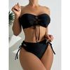 Bandeau Bikinis Women Sexy Drawstring Swimsuit Solid Swimwear Padded Bathing Suit Female Bathers Swimming Swim Beachwear