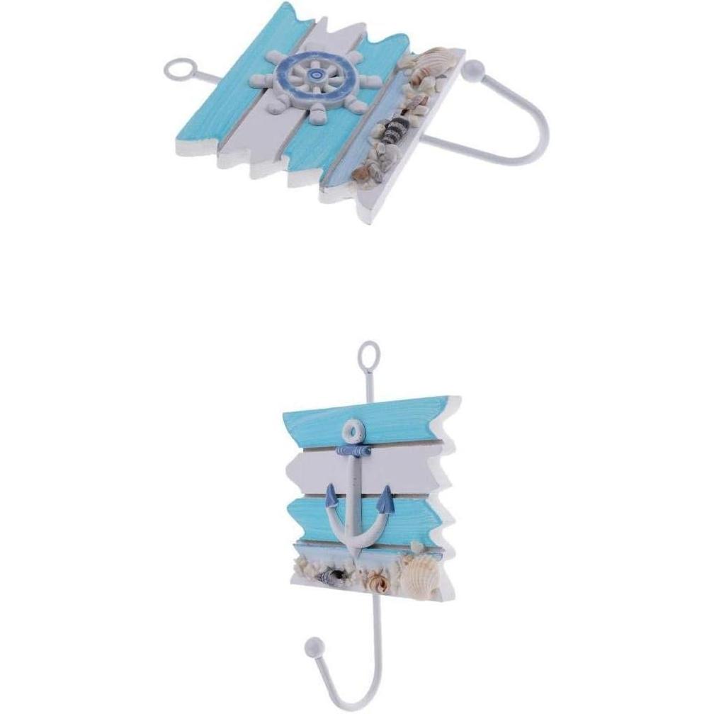 2pcs Mediterranean Style Wall Hooks Towel Hat Coat Hangers Bathroom Bedroom Clothes Coat Towel Holder Rack - Wheel + Anchor