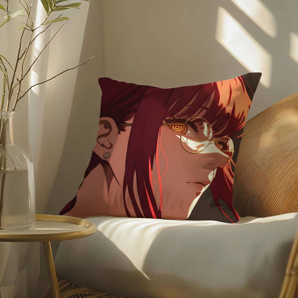 Anime Chainsaw Man Makima-Cartoon Pillow Case Silky elegant Comfort Sofa Bed  Invisible zipper Beach pillowcase
