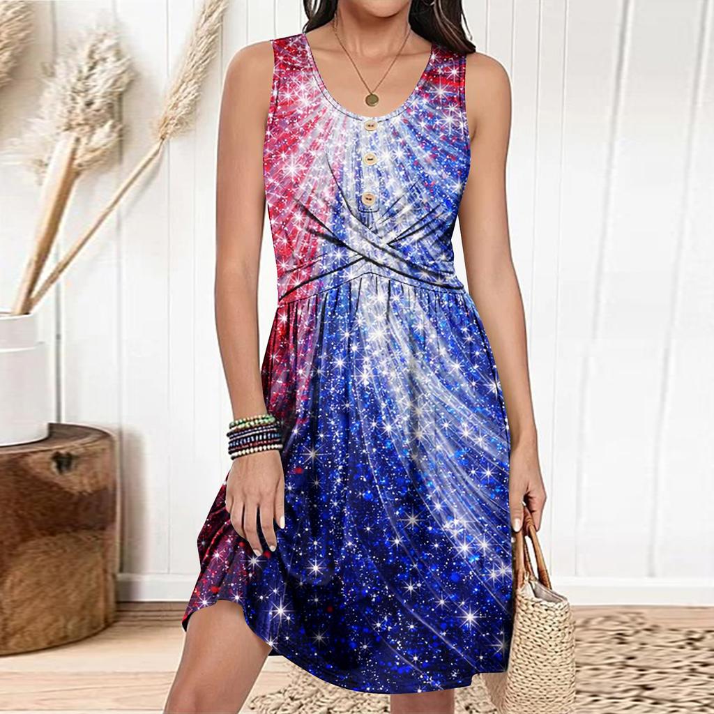 Women's Casual Fashion Dress Round Neck Sleeveless Fitted Dress