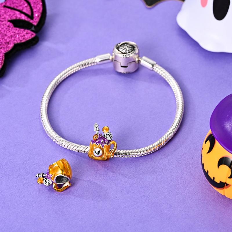 Funny Halloween Charms Copper Pumpkin Ghost Witch Magic Hat Pendant Bead Fit Original Bracelet Necklace Diy Jewelry
