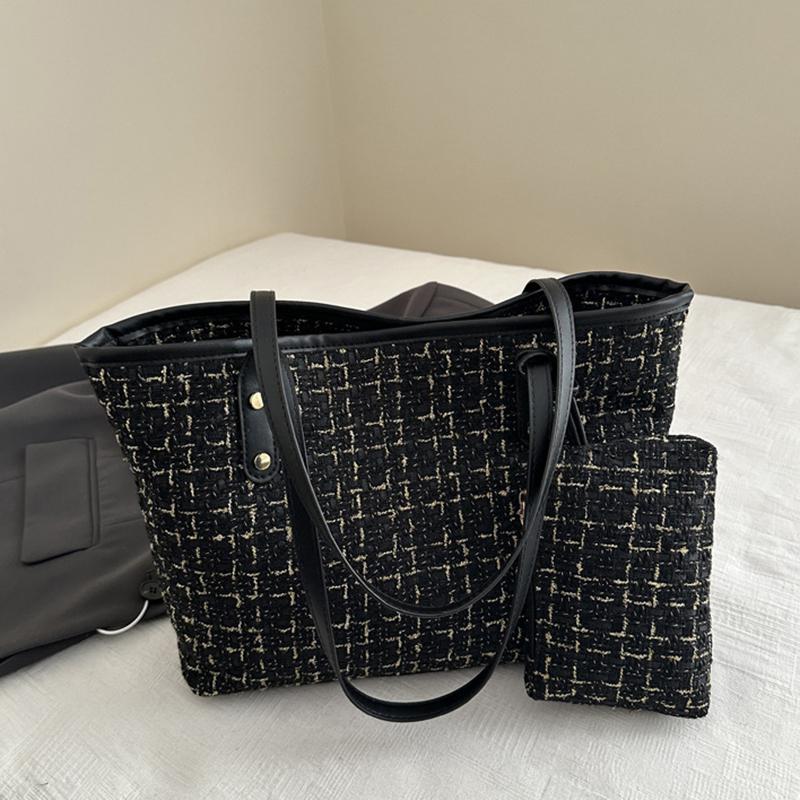 Large Capacity Women Shoulder Underarm Bags Simple Plaid Versatile Ladies Tote Bag Purse Portable Female Handbags with Zipper