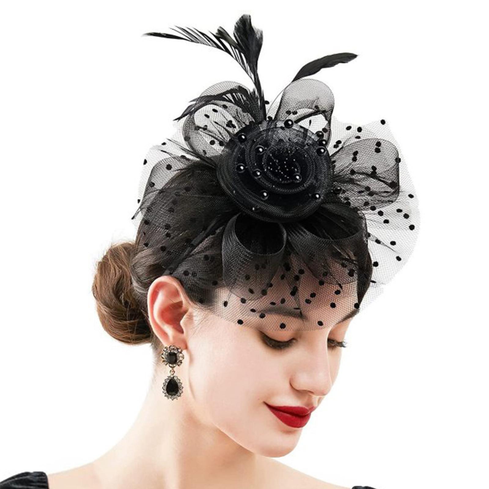 

Женская чародейка для чаепития, повязка на голову с перьями, дерби, шляпа-таблетка, коктейльная вуаль для чаепития, сетка A