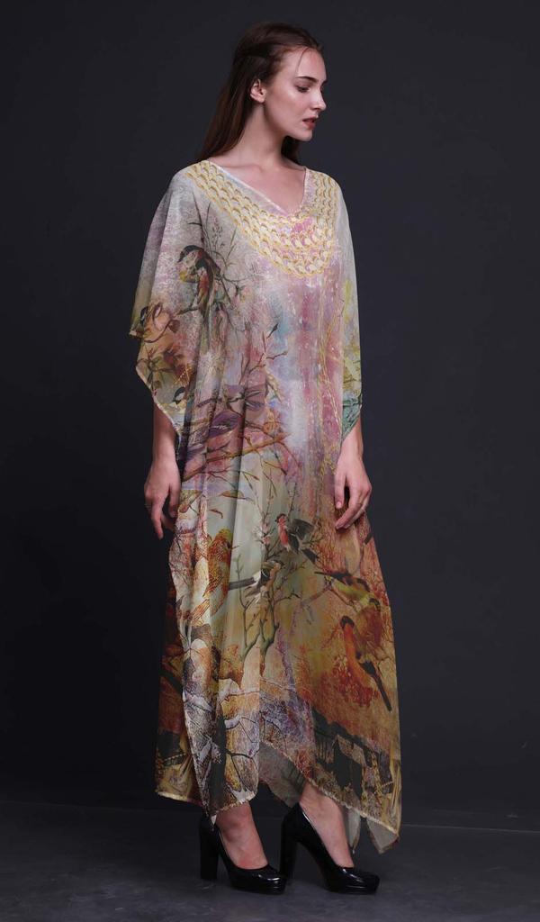 Phagun Sparrow Bird Long Caftan Maxi Dress Beach Swimwear Cover Up Womens