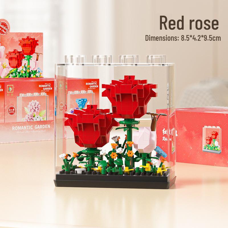 2025 New Celebrity Champagne Rose Potted Plant Model: Educational Building Blocks Toy Gift