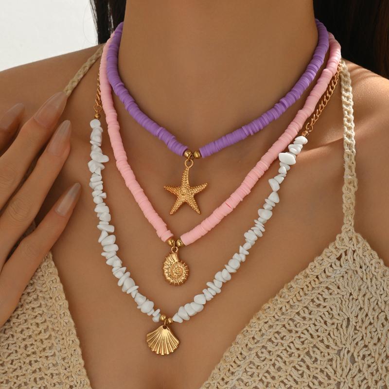 Bohemian Shell Chain Clavicle Necklace  Rice Beads Multi Layered Necklace Summer Sexy Beach Jewelry Gifts