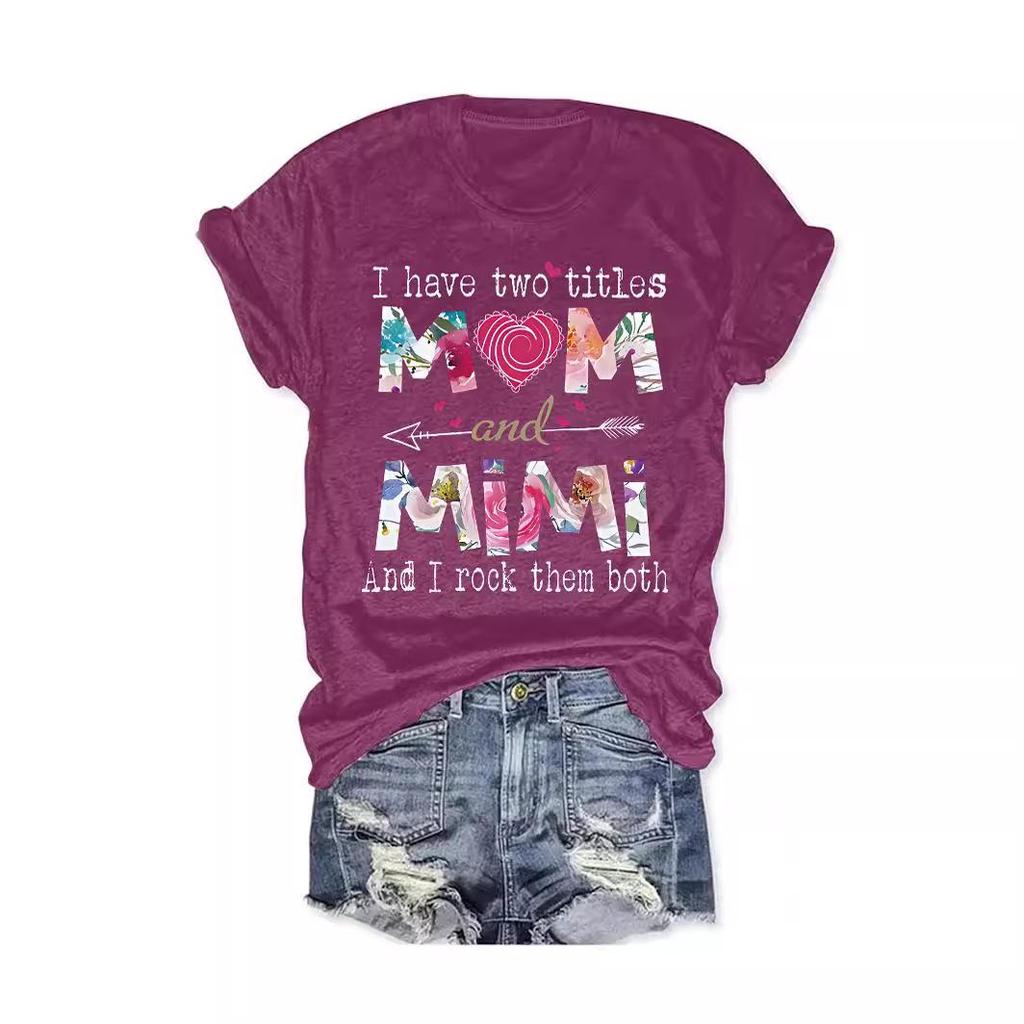 Mother's Day Pattern Print Round Neck Short Sleeve T-Shirt for Women