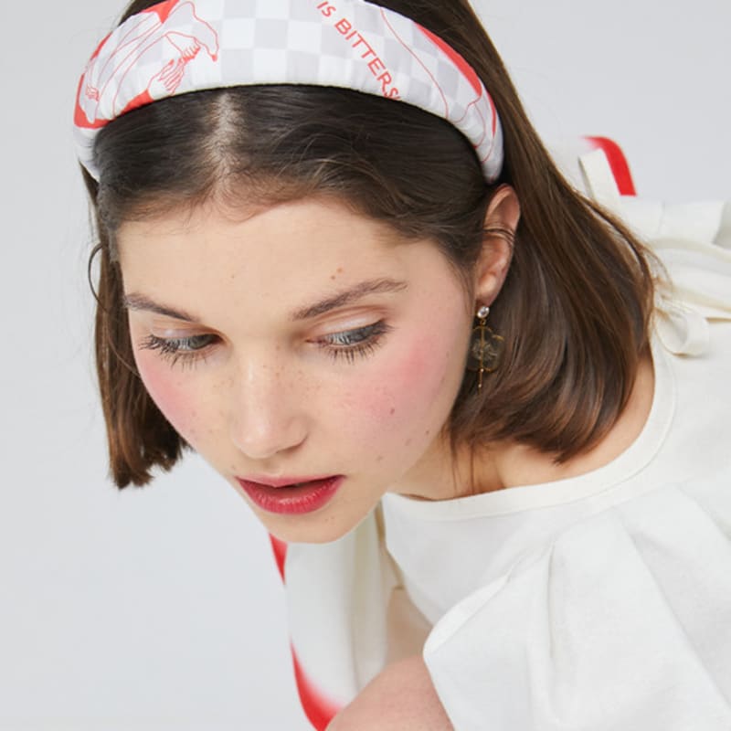 LOVUEE Love Is Bitter Sweet Grey Red Checkerboard patterned Headband