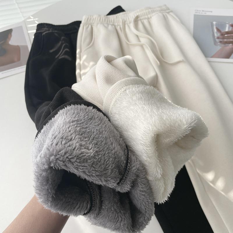 Winter Thickened Wide-leg Pants Lamb Fleece Glutinous Rice Pants New High-waisted Casual Loose Straight Pants Trousers Women