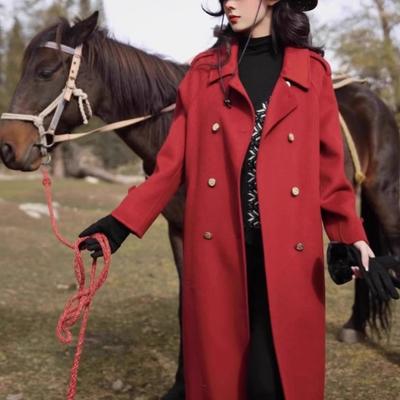 Red Winter Woolen Coat for Women New British Style Small Woolen Coat for Women