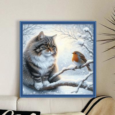 Winter Animal Printed Cross Stitch Kit DIY 11CT Embroidery Craft Set Home Decor