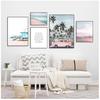 Painting Decoration Picture Scandinavian Home Decor Ocean Landscape Canvas Poster Nordic Style Beach Pink Bus Wall Art Print