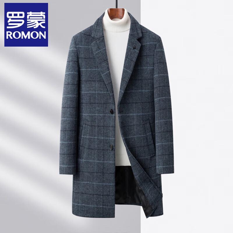 Romon Men's Plaid Wool Blend Mid-Length Business Casual Coat