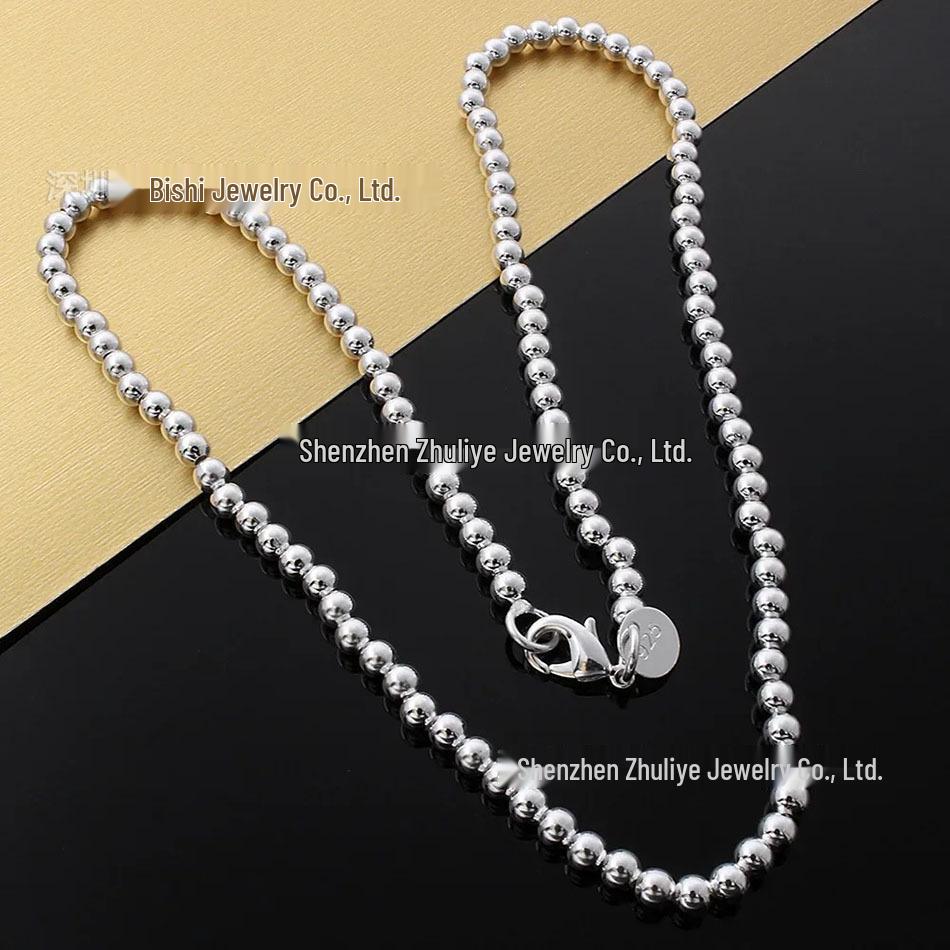 Silver-Plated 4MM Buddhist Bead Necklace - Trendy European, American, Japanese & Korean Fashion Jewelry
