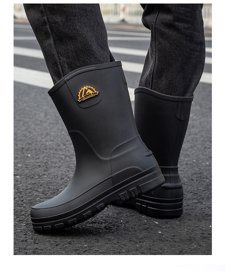 Men's Waterproof Mid-Calf Rain Boots - Non-Slip, Thickened, Pull-On, Casual Korean Style.