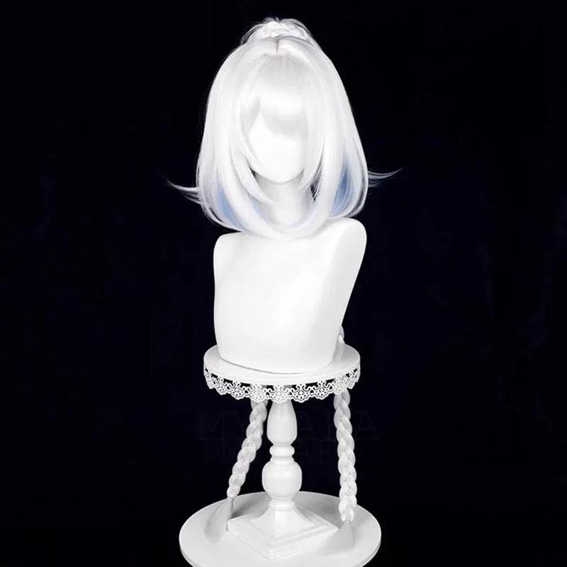 Mualani Cosplay Wig Game Meztli Mualani White Blue Mixed Long Braided Heat Resistant Synthetic Hair Halloween Wigs + Wig Cap