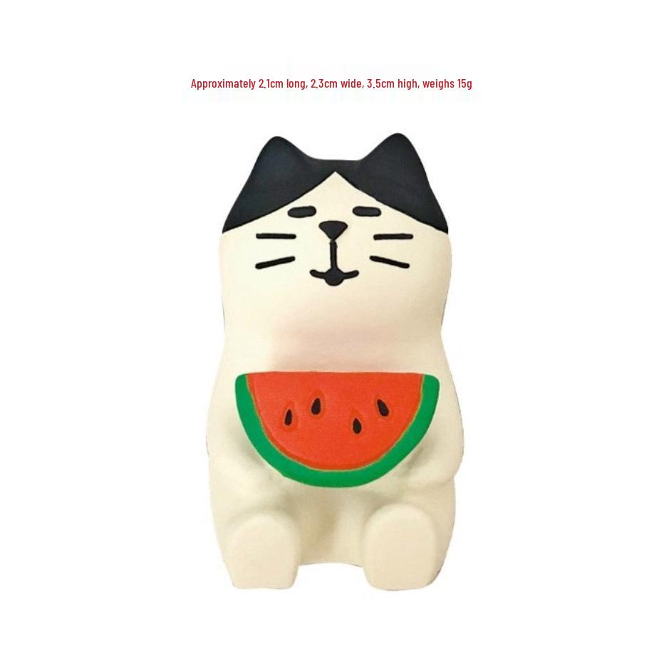 Japanese Cat Bonsai Watermelon Ornament - Trendy Resin Zakka Decoration