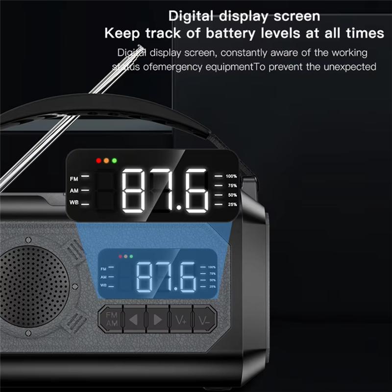 

B03B-Outdoor Camping 12000Mah Weather Radio, Solar And Hand Crank AM/FM/NOAA, Emergency SOS Alarm, Reading Lamp чорний