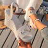 Damen-Übergrößen-Sommersandalen, europäischer und amerikanischer Stil, gewebte Stroh-Römer-Strandschuhe, Keilabsatz, offene Zehenpartie mit Schnalle.