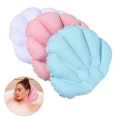 Almohada de baño suave para el cuello con ventosas, almohada inflable de tela de rizo con forma de abanico para apoyar el cuello, cojín para bañera