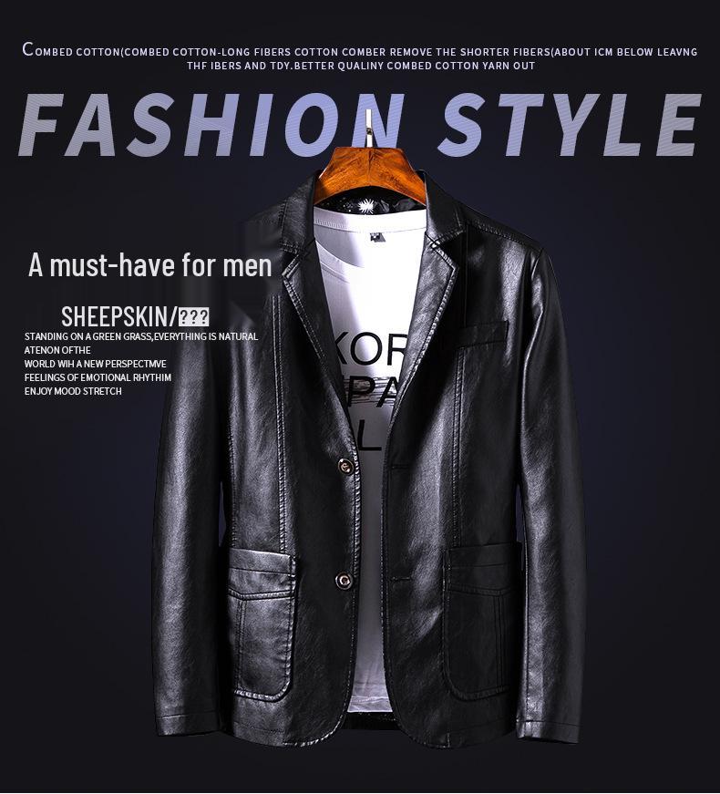Herrjacka i läder i koreansk stil, smal passform - Stilfullt ytterplagg för vår/höst, motorcykelmode