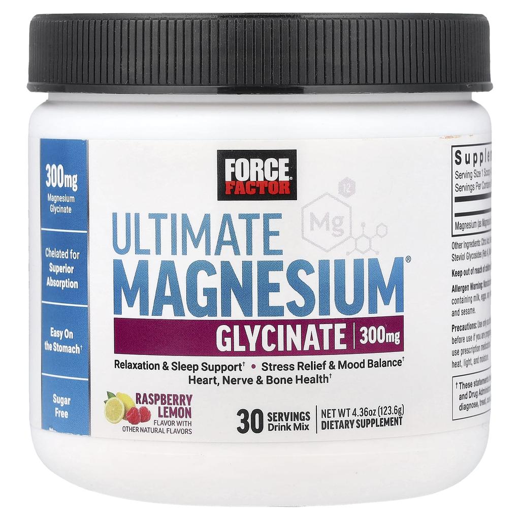 Force Factor, Ultimate Glycine Magnesium Drink Mix, Raspberry Lemon, 4.36 oz (123.6 g)